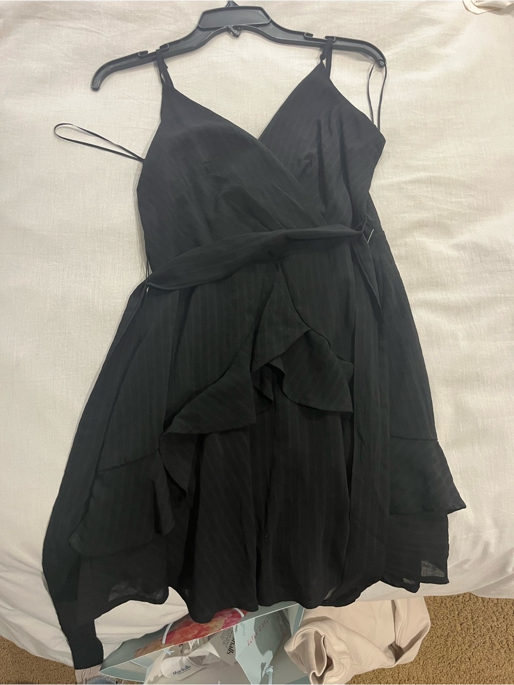 Francesca's Collections Black Ruffle Wrap Mini Dress